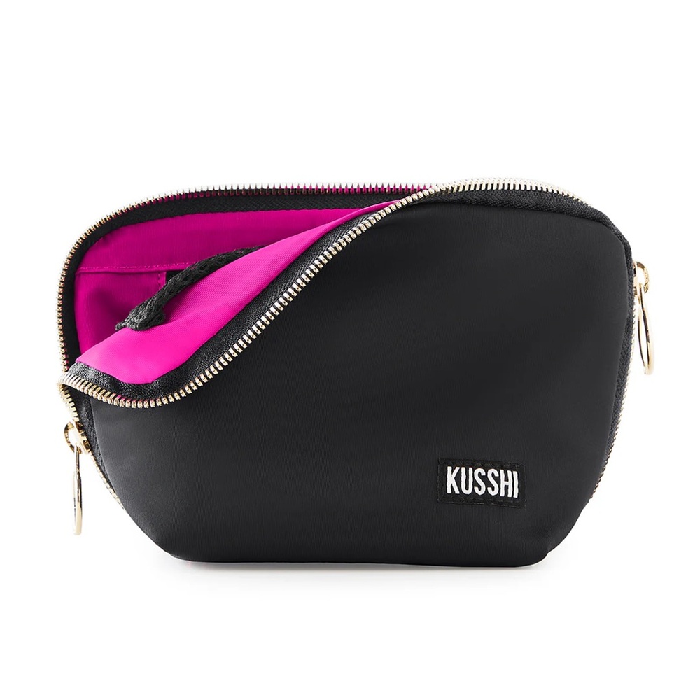 Black Cosmetic Bag with Pink Interior